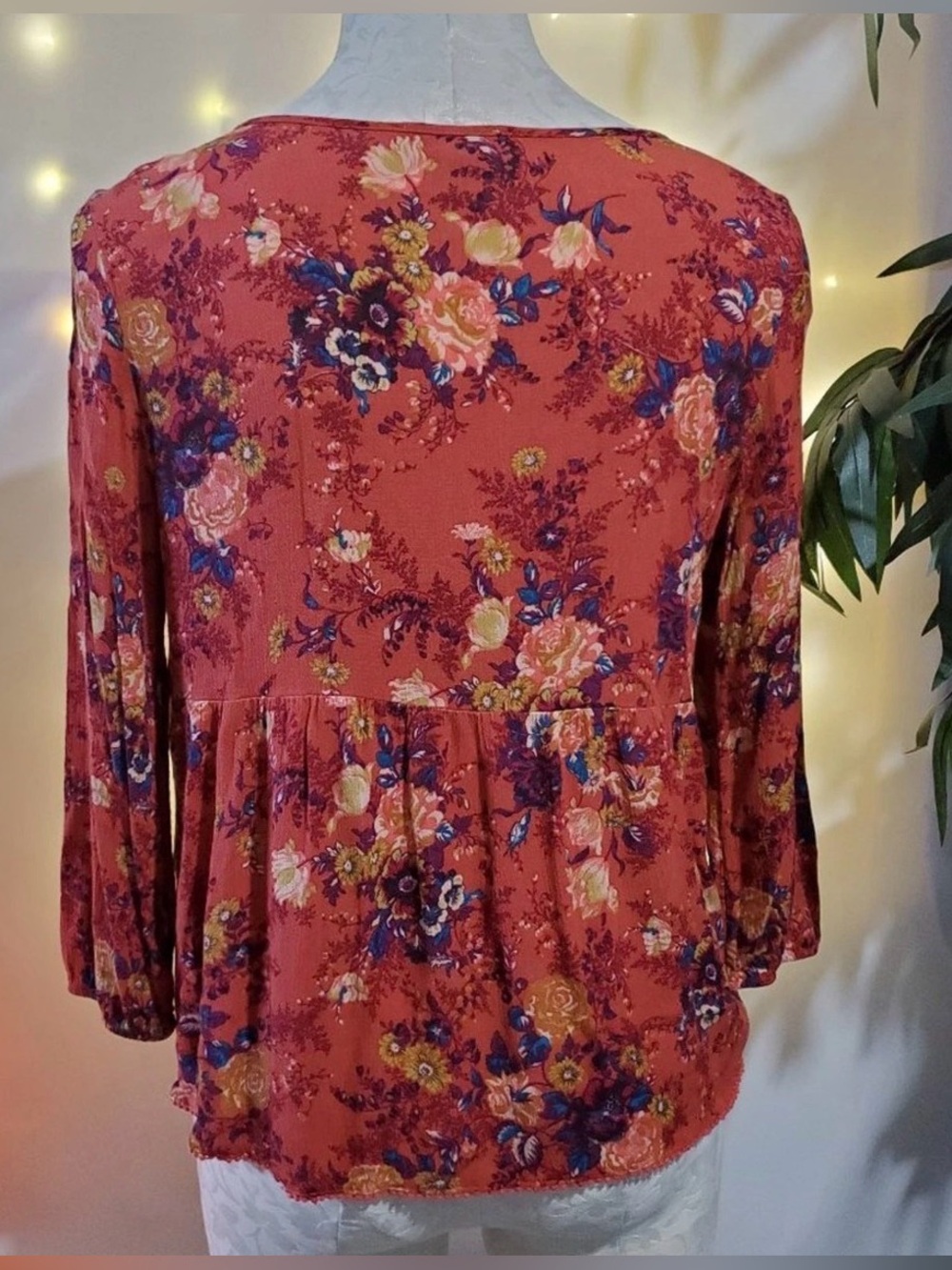 American Eagle Outfitters Floral Multicolor Boho Peasant Blouse Women’s Medium - Picture 3 of 12